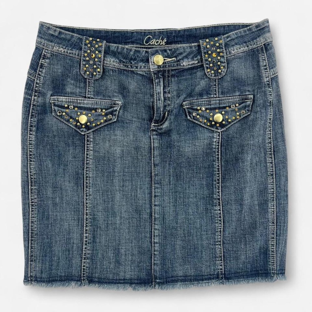 Y2K‎ Cache Denim Mini Skirt With Studs and Rhinestone Embellishments